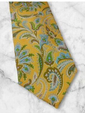 Lands End Yellow Paisley Silk Tie NWT